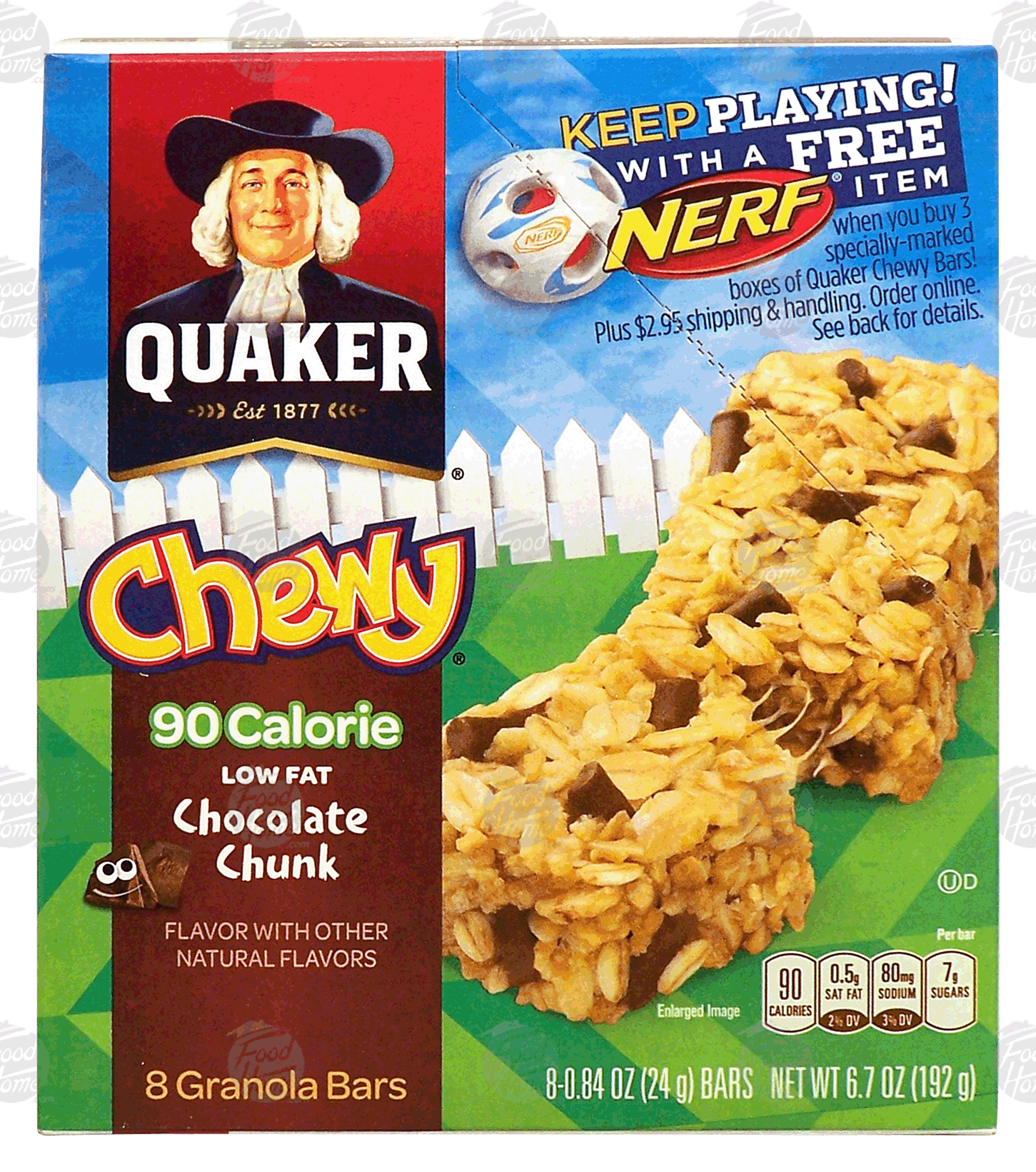 Quaker Chewy chocolate chunk low fat granola bars, 90 calories, 8 .84-oz. bars Full-Size Picture